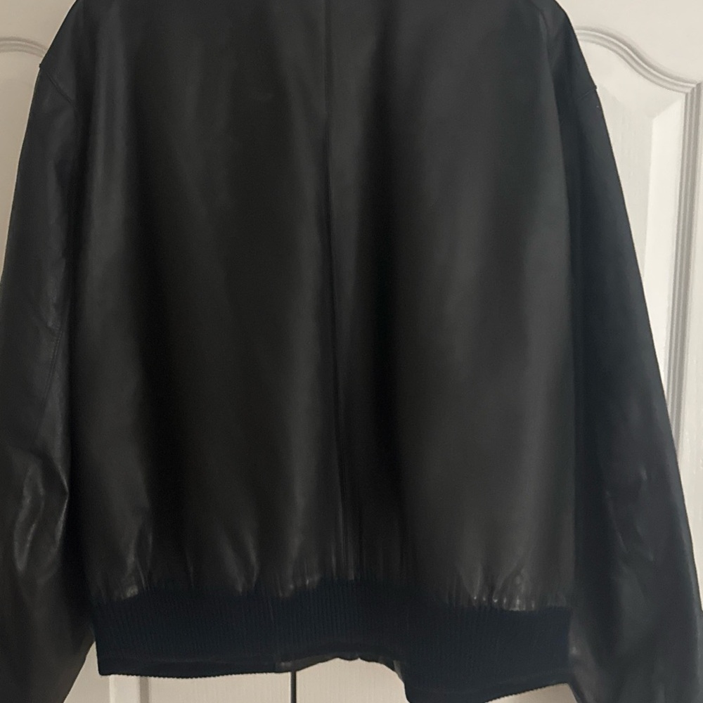 World Alliance Mens Black Leather Long Sleeve Full-Zip Bomber Jacket Size XLarge - Picture 15 of 16